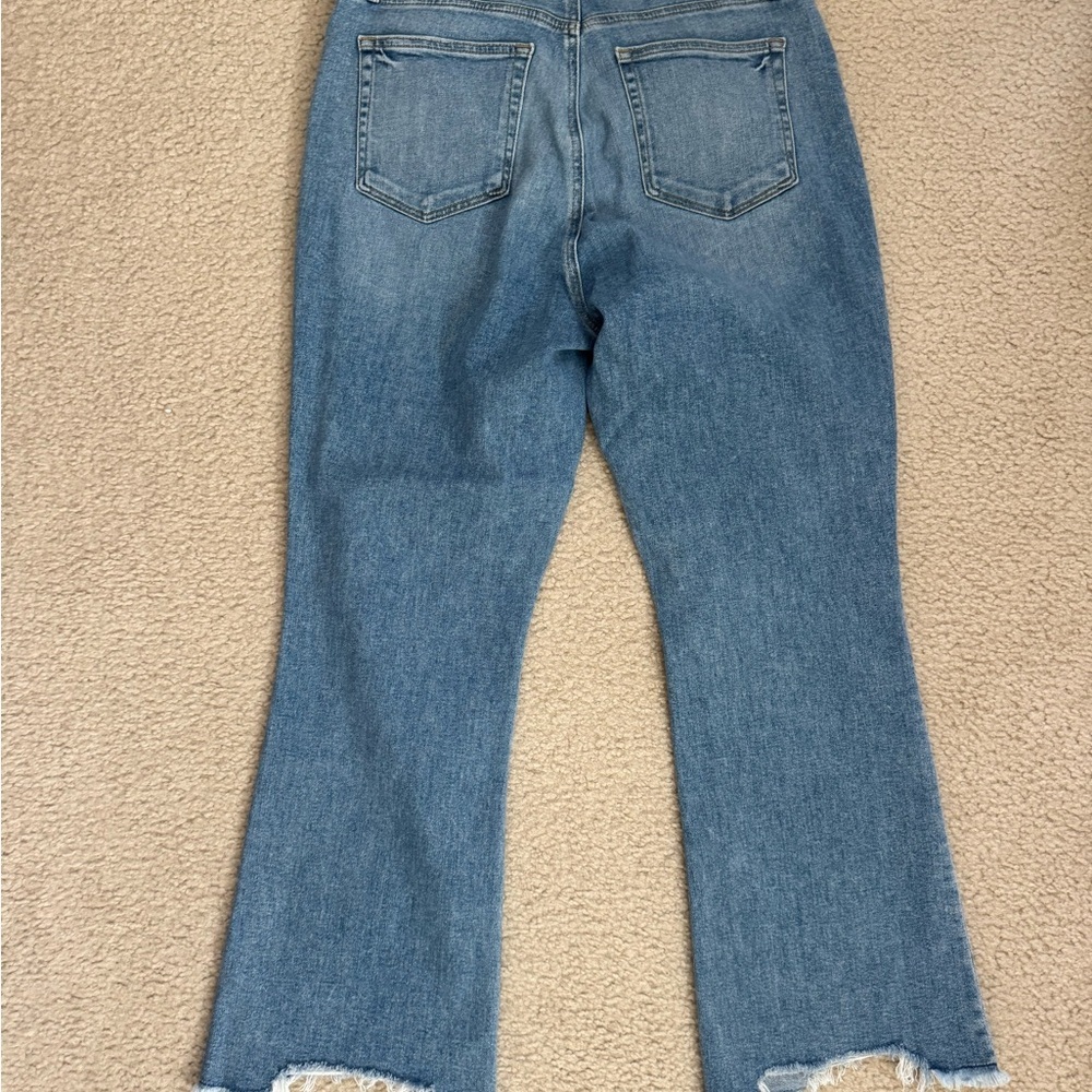 LOFT Medium Wash Blue Flare Jeans with Raw Hem - Picture 7 of 8